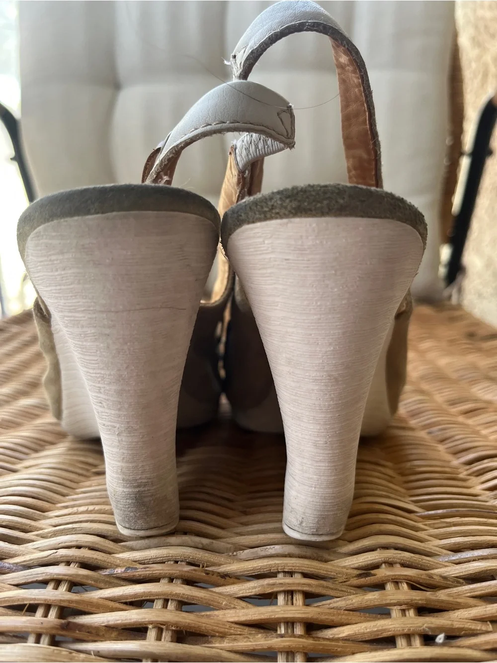 Coach Athena White and Tan Women's Slingback Loafer Wedges